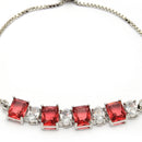 Rhodium Plated Silver Toned White Round & Red Square Cut AD Studded Bracelet | Wraparound Adjustable Bracelet