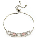 Zeneme Rhodium Plated Silver Toned White Square Cut Pink Teardrop American Diamond Studded  Wraparound Adjustable Bracelet