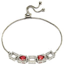 Rhodium Plated Square & Teardrop Red AD Stone Contemporary Wrap Bracelet