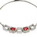 Rhodium Plated Square & Teardrop Red AD Stone Contemporary Wrap Bracelet
