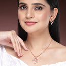 Rose Gold Plated with Leaf Shaped Design & White American Diamonds Studded Pendant Set