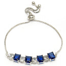 Rhodium Plated Silver Toned White Round & Blue Square Cut Studded Wraparound Adjustable Bracelet