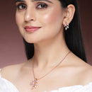Rose Gold Plated with Leaf Shaped Design & White American Diamonds Studded Pendant Set