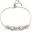Rhodium Plated Silver Toned White Flower & Teardrop American Diamond Studded Wraparound Adjustable Bracelet
