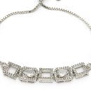 Rhodium Plated Silver Toned White Square Cut & Teardrop American Diamond Studded Wraparound Adjustable Bracelet