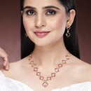 Rose Gold Plated Square Blossom Design with White American Diamond Stone Studded Jewellery Set
