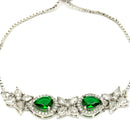 Rhodium Plated Silver Toned White Flower & Green Teardrop AD Studded Wraparound Adjustable Bracelet