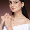 Rose Gold Plated with White American Diamonds Studded Heart Shaped Pendent Combo Set