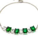 Rhodium Plated Silver Toned White Round & Green Square Cut AD Studded Wraparound Adjustable Bracelet