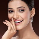 Rhodium Plated Elongated Leaf White American Diamond Contemporary Long Drop Earrings