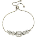 Rhodium Plated Silver Toned White Square Centerpiece American Diamond Studded Bracelet With Beads & Floral Accents Wraparound Adjustable Bracelet