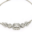 Rhodium Plated Silver Toned White Square Centerpiece American Diamond Studded Bracelet With Beads & Floral Accents Wraparound Adjustable Bracelet