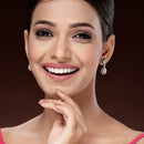 Rhodium Plated Silver Toned Pink American Diamond Small Drop Earrings