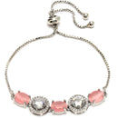 Rhodium Plated Silver Toned White Round & Pink Oval American Diamond Studded Wraparound Adjustable Bracelet
