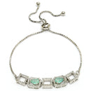 Rhodium Plated Silver Toned White Square Cut Mint Green Teardrop Ad Studded Wraparound Adjustable Bracelet