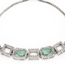 Rhodium Plated Silver Toned White Square Cut Mint Green Teardrop Ad Studded Wraparound Adjustable Bracelet