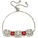 Rhodium Plated Silver Toned White Round & Red Rectangle American Diamond Studded Wraparound Adjustable Bracelet