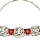 Rhodium Plated Silver Toned White Round & Red Rectangle American Diamond Studded Wraparound Adjustable Bracelet