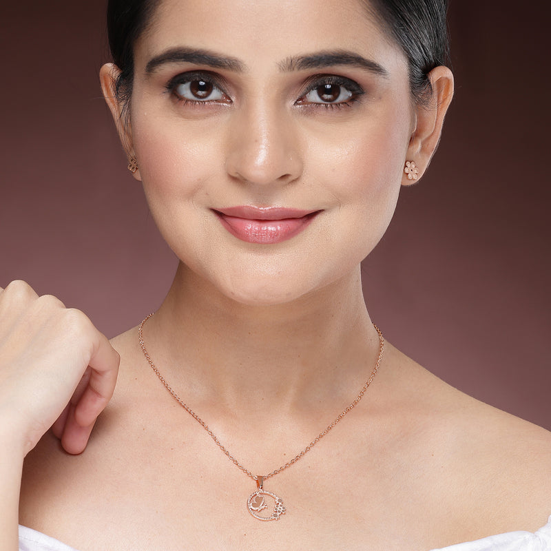 Rose Gold Plated with Circular & Floral design Stainless Steel Pendent Set