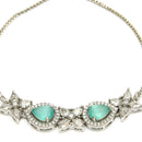 Rhodium Plated Silver Toned White Flower & Mint Green Teardrop American Diamond Studded Wraparound Adjustable Bracelet