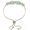 Rhodium Plated Silver Toned White Flower & Mint Green Teardrop American Diamond Studded Wraparound Adjustable Bracelet