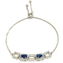 Rhodium Plated Silver Toned White Square Cut Blue Teardrop Ad Studded Wraparound Adjustable Bracelet