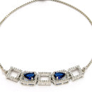 Rhodium Plated Silver Toned White Square Cut Blue Teardrop Ad Studded Wraparound Adjustable Bracelet