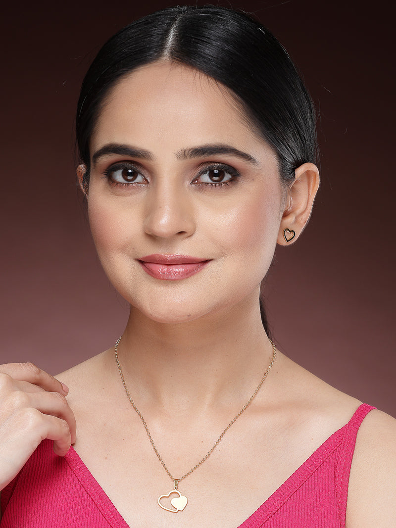 Gold Plated with Thin Chain & Dual Heart Design Stainless Steel Pendent Set