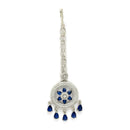 Rhodium Plated Silver Toned Blue American Diamond  Maang Tikka for Women with Elegant Dangling Stones