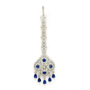 Rhodium Plated Silver Toned Floral Blue American Diamond Studded Maang Tikka with Elegant Dangling Stones