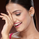 Rhodium Plated with White American Diamonds Studded Combo Set of 6 Stud Earrings