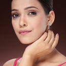 Rhodium Plated with White American Diamonds Studded Combo Set of 6 Stud Earrings