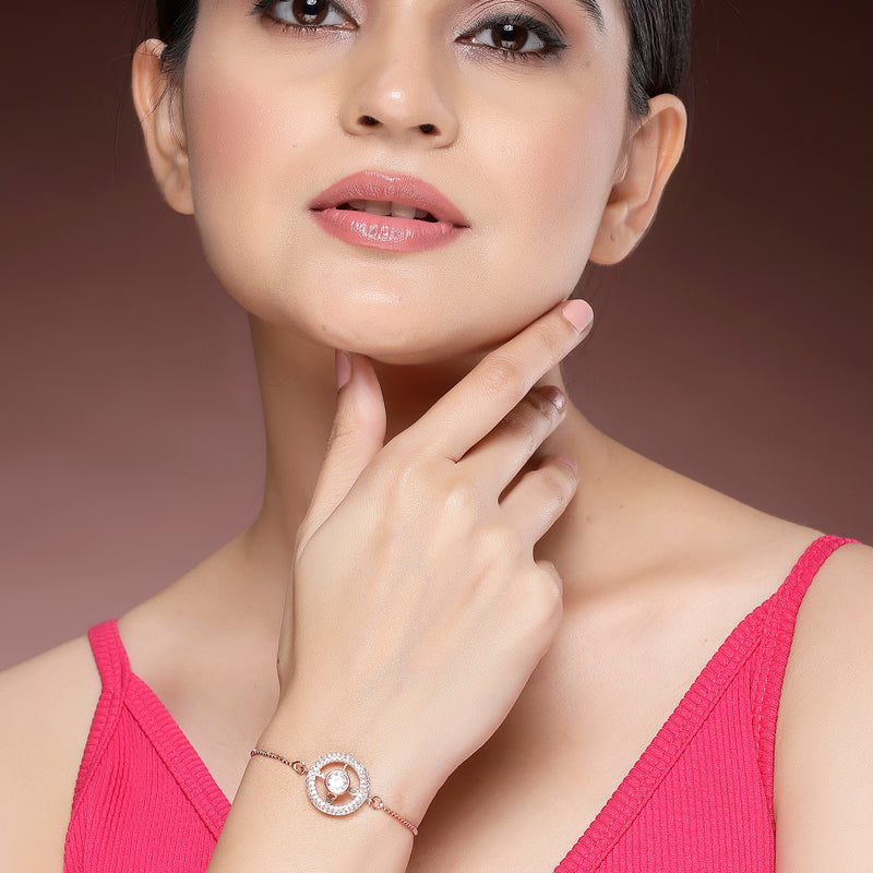 Rose Gold Plated Round Shaped White American Diamond Bracelet