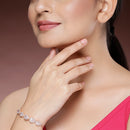 Rose Gold Plated Teardrop Shaped White American Diamond Studded Bracelet