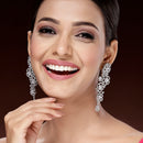 Rhodium Plated American Diamond Crystal Floral Dangler Earrings