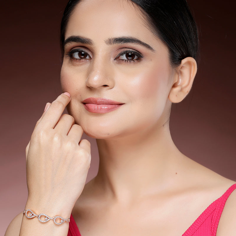 Rose Gold Plated with White American Diamond Studded Wraparound Bracelet