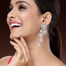 Rhodium Plated American Diamond Crystal Floral Dangler Earrings