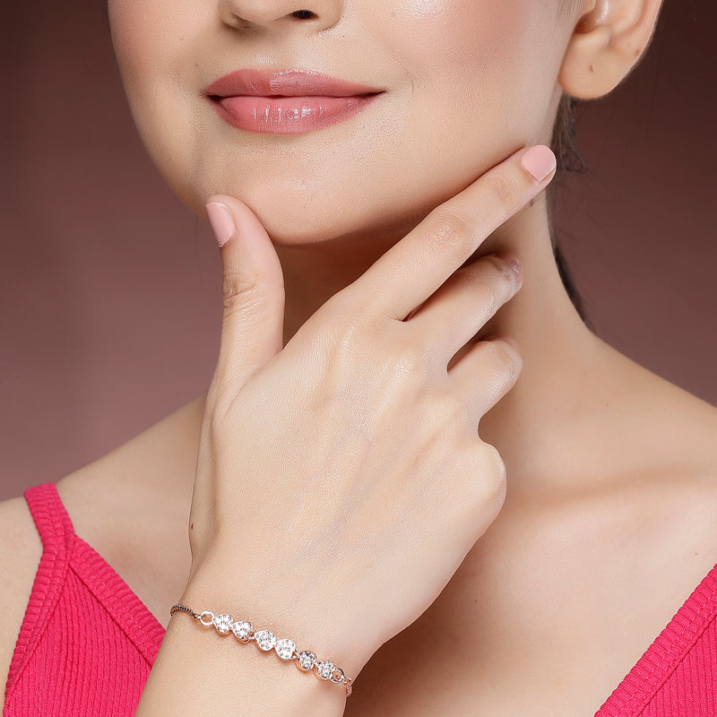 Rose Gold Plated Heart Shaped White American Diamond Studded  Bracelet