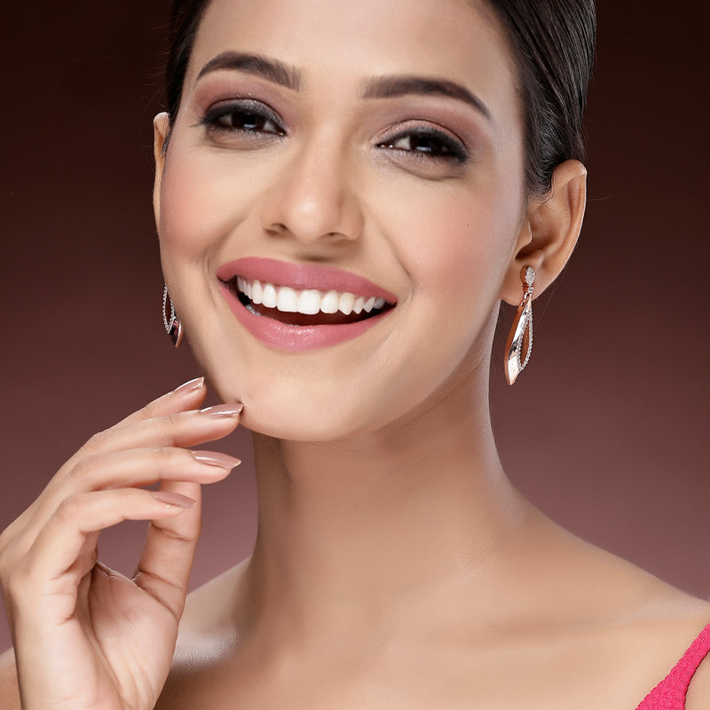 Rose Gold Plated  with Stylish American Diamond Small Drop Earrings