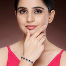 Rhodium Plated Silver Toned Teardrop Royal Blue American Diamond Studded Bracelet