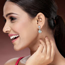 Rhodium Plated Starburst Sea Green American Diamond Contemporary Drop Earrings