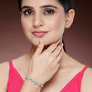 Rhodium Plated Silver Toned Teardrop Sea Green American Diamond Studded Bracelet