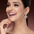 Rhodium Plated Silver Toned with White American Diamond Small Drop Earrings