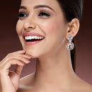 Rhodium Plated Cushion Cut White American Diamond Contemporary Long Drop Earrings