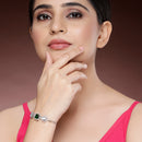 Rhodium Plated Silver Plated Square Emerald Green  American Diamond Studded Bracelet