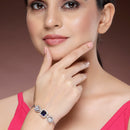 Rhodium Plated Silver Toned Royal Blue American Diamond Studded Bracelet