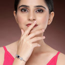 Rhodium Plated Silver Toned Royal Blue American Diamond Studded Bracelet