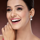 Rhodium Plated Silver Toned American Diamond With Pearl Stud Earrings