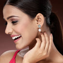 Rhodium Plated Flower Sea Green American Diamond Office Wear Drop Earrings