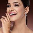 Rhodium Plated Silver Toned White American Diamond Drop Earrings